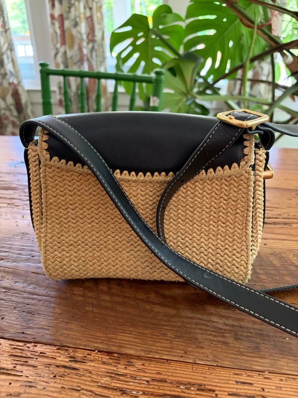 3.1 Phillip Lim Black and Natural Raffia Shoulder Bag